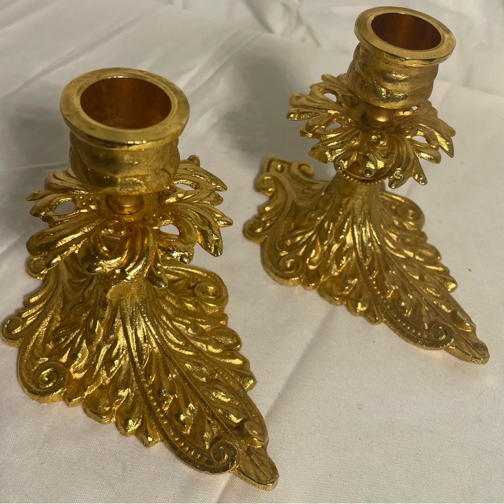 ART DECO GILDED BRASS Candle Holders